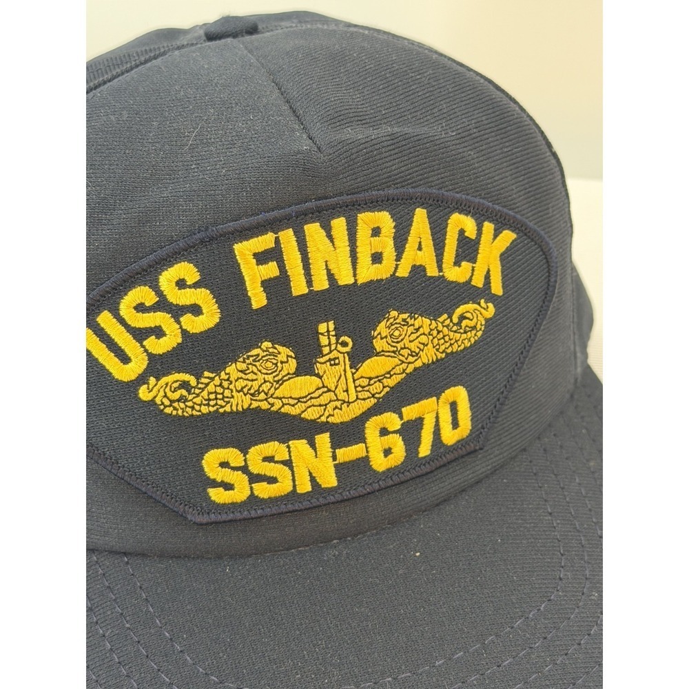 Vintage USS Finback SSN 670 Submarine Snapback Hat Eagle Crest USA Black Navy - Picture 2 of 7